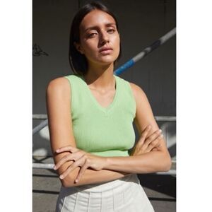 NWT Brandy Melville John Galt Lime Green Ribbed V Neck Sweater Vest Top